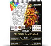 In Textu - Mandala Celesti - Libro da Colorare per Adulti e Adolescenti con Esempi Colorati e Stimolanti - Carta Premium 200 g/m² - Rilegatura a Spirale Sottile - Quaderno da Colorare Antistress