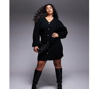 In The Style Plus x Perrie Sian - Vestito corto in maglia a trecce nero con scollo a V e bottoni di strass 58-60