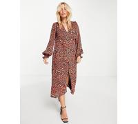 In The Style x Olivia Bowen - Vestito midi con bottoni, scollo a V e stampa animalier, colore rosso-Multicolore 38