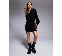 In The Style x Perrie Sian - Vestito corto in maglia a trecce nero con scollo a V e bottoni di strass 46-48