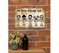 In This House We Love Family Dream Big Like Scary Movie Play Game Love Friday - Targa in metallo vintage, 20,3 x 30,5 cm