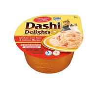 INABA Dashi Delights, Delicati Fiocchi in Brodo di Pollo con Tonno e Salmone - Cibo Umido per Gatti con Brodo Dashi - Snack Ricco di Proteine, Ingredienti Naturali - Pasto Complementare - 1 x 70gr