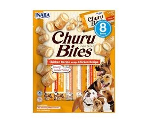 INABA Churu Bites Snack per Cani, Bocconcini di Pollo con Cuore di Pollo - 1 Pack (8 Stick x 12gr) - Premietti per Cane Morbidi e Deliziosi - Cibo per Cani Senza Conservanti o Coloranti Artificiali