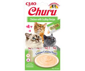 INABA Churu, bocconcino per gatti al gusto di pollo e capesante 4x14g
