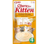 INABA Churu Kitten, Snack per Gattini <12 Mesi al Pollo, 4 Stick x14g | Snack Morbido e Cremoso per Gattini Sotto i 12 Mesi, Con Omega 3 e 6, Stick da Leccare, Senza Conservanti né Coloranti