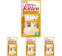 INABA Churu Kitten Snack per Gattini Sotto i 12 Mesi - Gusto Pollo, 4 Stick x 14 g - Cibo per Gatti Piccoli con Omega 3 e 6, Taurina e Vitamina E, Supporta la Crescita, Snack Gatto Funzionale