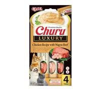 INABA Churu Luxury Snack per Gatti Cremoso con Tonno e Carne Wagyu - 1 Pack (4 Stick x 14gr) - Delizioso e Pregiato Cibo per Gatti da Leccare - Snack Gatto Senza Conservanti o Coloranti Artificiali