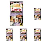 INABA Churu Luxury Snack per Gatti Cremoso con Tonno e Gamberoni - 1 Pack (4 Stick x 14gr) - Delizioso e Pregiato Cibo per Gatti da Leccare - Snack Gatto Senza Conservanti o Coloranti Artificiali