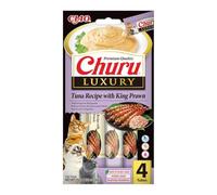 INABA Churu Luxury Snack per Gatti Cremoso con Tonno e Gamberoni - 1 Pack (4 Stick x 14gr) - Delizioso e Pregiato Cibo per Gatti da Leccare - Snack Gatto Senza Conservanti o Coloranti Artificiali