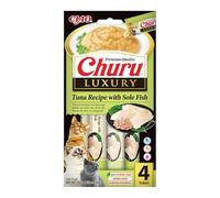 INABA Churu Luxury Snack per Gatti Cremoso con Tonno e Sogliola - 1 Pack (4 Stick x 14gr) - Delizioso e Pregiato Cibo per Gatti da Leccare - Snack Gatto Senza Conservanti o Coloranti Artificiali