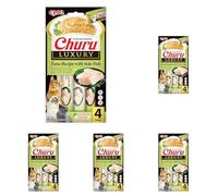 INABA Churu Luxury Snack per Gatti Cremoso con Tonno e Sogliola - 1 Pack (4 Stick x 14gr) - Delizioso e Pregiato Cibo per Gatti da Leccare - Snack Gatto Senza Conservanti o Coloranti Artificiali