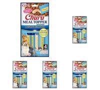 INABA Churu Meal Topper, Snack per Gatti Cremoso con Tonno e Capesante - 1 Pack (4 Stick x 14gr) - Condimento per Cibo Secco Gatti - Snack Gatto Senza Conservanti o Coloranti Artificiali, Grain-Free