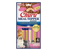 INABA Churu Meal Topper, Snack per Gatti Cremoso con Tonno e Salmone - 1 Pack (4 Stick x 14gr) - Condimento per Cibo Secco Gatti - Snack Gatto Senza Conservanti o Coloranti Artificiali, Grain-Free