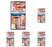 INABA Churu Meal Topper, Snack per Gatti Cremoso con Tonno e Salmone - 1 Pack (4 Stick x 14gr) - Condimento per Cibo Secco Gatti - Snack Gatto Senza Conservanti o Coloranti Artificiali, Grain-Free