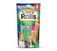 INABA Churu Rolls Bastoncini di Pollo con Cuore di Tonno - 1 Pack (4 Stick x 10gr) - Snack per Gatti Morbido e Cremoso - Cibo per Gatti Senza Conservanti o Coloranti Artificiali, Grain-Free