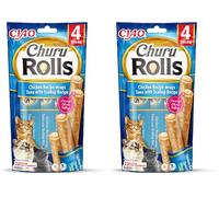 INABA Churu Rolls Bastoncini di Pollo con Cuore di Tonno e Capesante - 1 Pack (4 Stick x 10gr) - Snack per Gatti Morbido e Cremoso, Cibo per Gatti Senza Conservanti o Coloranti Artificiali, Grain-Free