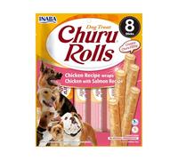 INABA Churu Rolls Snack per Cani, Bastoncini di Pollo con Cuore di Salmone - 1 Pack (8 Stick x 12gr) - Premietti per Cane Morbidi e Deliziosi - Cibo per Cani Senza Conservanti o Coloranti Artificiali