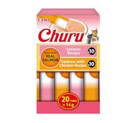 INABA Churu Salmon Variety Pack, Snack Cremosi per Gatti in Morbido Purè da Dare a Mano, Ricetta con Salmone e Pollo, Ingredienti di Alta Qualità, Ricchi di Umidità, 20 stick da 14g