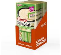 INABA Churu Skin & Coat Snack per Gatti Cremoso con Pollo e Capesante - 48 Stick x 14gr - Cibo per Gatti con Omega 3 e 6, Taurina e Vitamina E per la Salute di Pelle e Pelo, Snack Funzionale