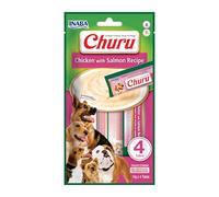 INABA Churu Snack per Cani Cremoso al Pollo e Salmone - 1 Pack (4 Stick x 16gr) - Premietti Cane Ipocalorici, Morbidi e Deliziosi - Cibo per Cani Senza Conservanti o Coloranti Artificiali, Grain-Free
