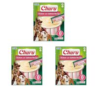 INABA Churu Snack per Cani Cremoso al Pollo e Salmone - 1 Pack (8 Stick x 20gr) - Premietti Cane Ipocalorici, Morbidi e Deliziosi, Cibo per Cani Senza Conservanti o Coloranti Artificiali, Grain-Free