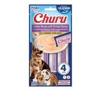 INABA Churu Snack per Cani Cremoso al Salmone con Gamberetti, 1 Pack (4 Stick x 14gr) - Premietti Cane Ipocalorici, Morbidi e Deliziosi - Cibo per Cani Senza Pollo, Conservanti o Coloranti Artificiali