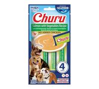INABA Churu Snack per Cani Cremoso al Salmone con Verdure, 1 Pack (4 Stick x 14gr) - Premietti Cane Ipocalorici, Morbidi e Deliziosi - Cibo per Cani Senza Pollo, Conservanti o Coloranti Artificiali