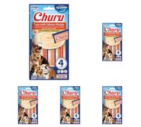 INABA Churu Snack per Cani Cremoso al Tonno con Salmone, 1 Pack (4 Stick x 14gr) - Premietti Cane Ipocalorici, Morbidi e Deliziosi - Cibo per Cani Senza Pollo, Conservanti o Coloranti Artificiali