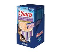 INABA Churu Snack per Cani Cremoso con Salmone e Gamberetti - Premietti Cane Ipocalorici, Morbidi e Deliziosi - Cibo per Cani Senza Pollo - 12 Pack (48 Stick x 14gr)