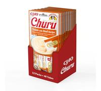 INABA Churu Snack per Gatti Cremoso con Pollo e Manzo - 12 Pack (48 Stick x 14gr) - Cibo per Gatti da Leccare, Sano e Delizioso - Snack Gatto Senza Conservanti o Coloranti Artificiali, Grain-Free