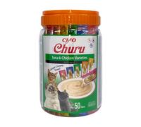 INABA Churu Snack per Gatti Cremoso in 4 Varietà al Tonno e Pollo - 50 Stick x 1