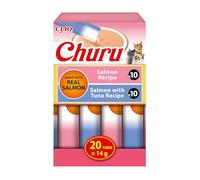 INABA Churu, Snack per Gatti Cremoso, Multipack Salmone e Tonno, 20x14g | Snack Morbido e Cremoso, Delizioso, Stick da Leccare, Topper per il Cibo, Ingredienti Naturali, Basso Contenuto Calorico