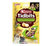 INABA Churu Tidbits Snack per Gatti, Bocconcini di Pollo al Gusto Dashi - 3 Pack x 12gr - Snack Morbido con Ripieno Cremoso - Cibo per Gatti Senza Conservanti o Coloranti Artificiali, Grain-Free