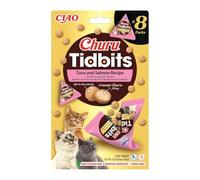 INABA Churu Tidbits Snack per Gatti, Bocconcini di Pollo con Tonno e Salmone - 8 Pack x 12gr - Snack Morbido con Ripieno Cremoso - Cibo per Gatti Senza Conservanti o Coloranti Artificiali, Grain-Free