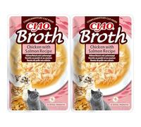 INABA CIAO Brodo di Pollo e Salmone, Cibo Umido per Gatti - Brodo Sano e Gustoso con Straccetti di Pollo - Cibo per Gatti Senza Conservanti o Coloranti Artificiali, Grain-Free - 1 x 40gr