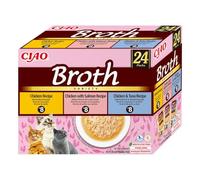 INABA CIAO Brodo di Pollo per Gatti in 3 Gusti, Cibo Umido per gatti con Straccetti di Pollo, Salmone e Tonno - 24 Buste x 40 gr - Senza Conservanti o Coloranti Artificiali, Grain-Free