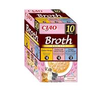 INABA Ciao Broth, Cibo Umido, Multipack Pollo, Salmone e Tonno, 400g | Brodo Leggero con Straccetti di Pollo, Snack Umido, Delizioso, Topper e Contorno, Ingredienti Premium, Poche Calorie