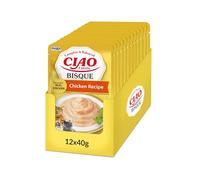 INABA Ciao Entrée Bisque, Cibo Umido per Gatti, Pasto Completo con Pollo, Cremosa Purea a Base di Ingredienti Naturali, Alta Idratazione, Per Gatti Adulti, 12 Confezioni da 40 g