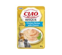 INABA Ciao Entrée Bisque, Cibo Umido per Gatti, Pasto Completo con Pollo e Formaggio, Cremosa Purea a Base di Ingredienti Naturali, Alta Idratazione, Per Gatti Adulti, Confezione da 40 g
