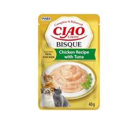INABA Ciao Entrée Bisque, Cibo Umido per Gatti, Pasto Completo con Pollo e Tonno, Cremosa Purea a Base di Ingredienti Naturali, Alta Idratazione, Per Gatti Adulti, Confezione da 40 g