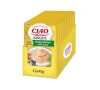 INABA Ciao Entrée Bisque, Cibo Umido per Gatti, Pasto Completo con Pollo e Tonno, Cremosa Purea a Base di Ingredienti Naturali, Alta Idratazione, Per Gatti Adulti, 12 Confezioni da 40 g