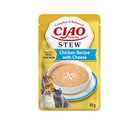 INABA Ciao Entrée Stew, Cibo Umido per Gatti, Pasto Completo con Straccetti di Pollo e Formaggio, Stufato Cremoso con Ingredienti Naturali, Alta Idratazione, Per Gatti Adulti, Confezione da 40 g