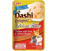 Inaba® Ciao® Inaba Dashi Delights Delicati Fiocchi di Pollo con Tonno e Salmone in Brodo Cibo Umido per Gatti 40 g