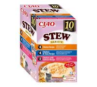 INABA CIAO Stufato con Pollo, Tonno e Salmone, Cibo Umido per Gatti - Stufato Cremoso con Straccetti di Pollo - 10 Buste x 40 gr - Cibo per Gatti Senza Conservanti o Coloranti Artificiali, Grain-Free