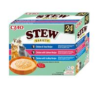 INABA CIAO Stufato con Pollo, Tonno Salmone e Capesante, Cibo Umido per Gatti - Stufato Cremoso con Straccetti di Pollo - 24 Buste x 40 gr - Cibo per Gatti Senza Conservanti o Coloranti Artificiali