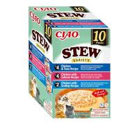 INABA CIAO Stufato con Pollo, Tonno Salmone e Capesante, Cibo Umido per Gatti - Stufato Cremoso con Straccetti di Pollo - 10 Buste x 40 gr - Cibo per Gatti Senza Conservanti o Coloranti Artificiali