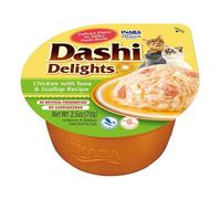 INABA GATTO DASHI DELIGHTS ADULTO RICETTA POLLO, TONNO & CAPESANTE CUP 70 GR