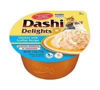 INABA Dashi Delights, Delicati Fiocchi in Brodo di Pollo con Capesante - Cibo Umido per Gatti con Brodo Dashi - Snack per Gatti Ricco di Proteine, Ingredienti Naturali - Pasto Complementare - 1 x 70gr