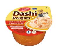 Inaba DASHI cibo complementare per gatti - brodo aromatizzato con pollo, tonno e salmone 70 g