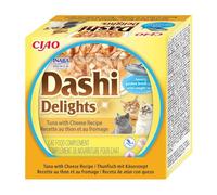 INABA Dashi Delights, Brodo per Gatti con Tonno e Formaggio, 70g | Delicati Fiocchi in Brodo, Ispirato alla Tradizione Giapponese, Snack Delizioso, Pasto Complementare, Alta Umidità